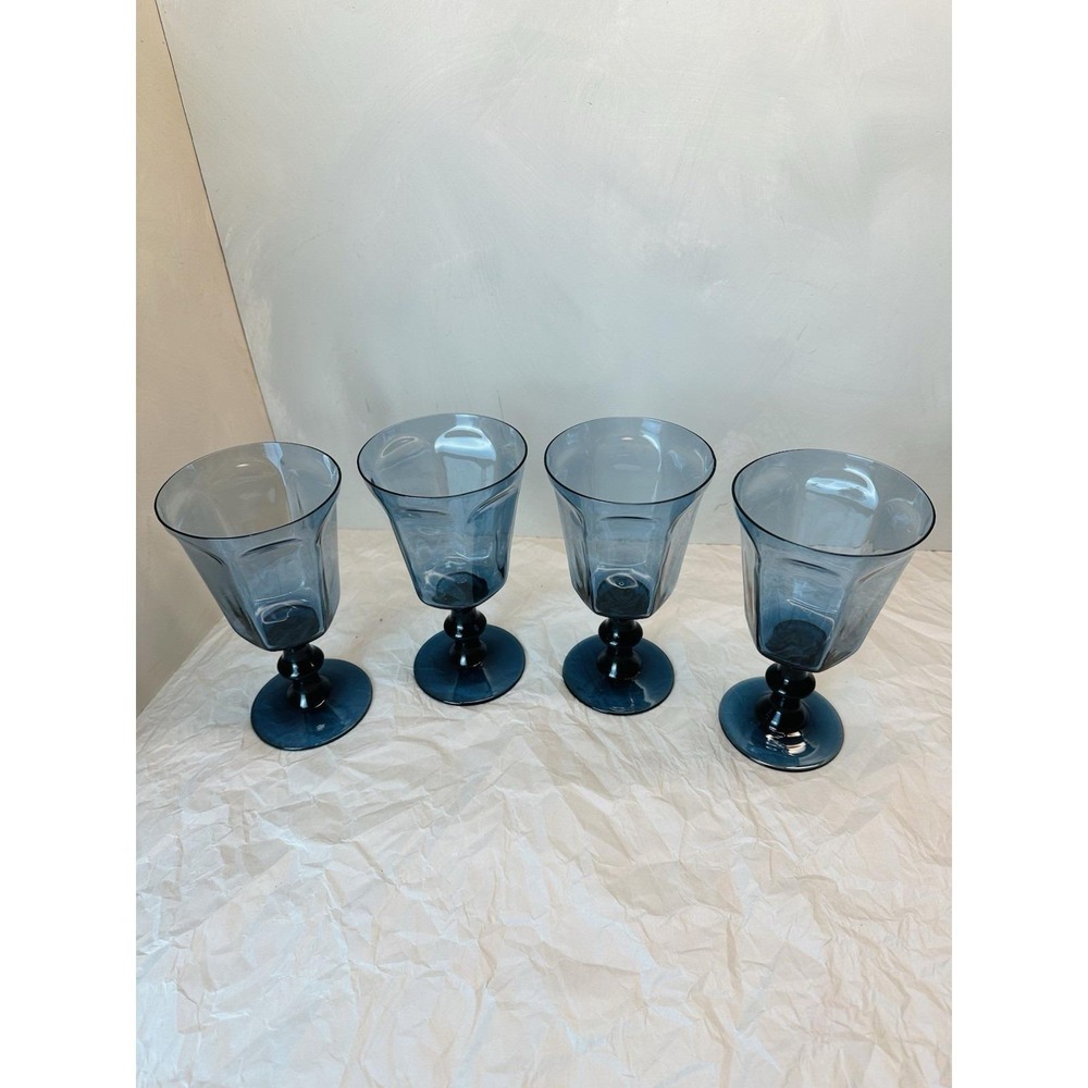VIntage Lenox Antique Dark Blue Crystal Glass Set of 4 Goblet Wine Glasses - Picture 4 of 10